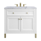  Chicago 36'' Single Vanity in Glossy White with 3cm (1-3/8'') Thick Carrara Marble Top and Rectangle Undermount Sink