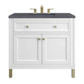  Chicago 36'' Single Vanity in Glossy White with 3cm (1-3/8'') Thick Charcoal Soapstone Top and Rectangle Undermount Sink