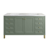  Chicago 60'' Double Vanity in Smokey Celadon with 3cm (1-3/8'') Thick Arctic Fall Top and Rectangle Undermount Sinks
