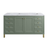  Chicago 60'' Double Vanity in Smokey Celadon with 3cm (1-3/8'') Thick Carrara Marble Top and Rectangle Undermount Sinks