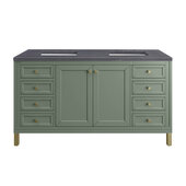  Chicago 60'' Double Vanity in Smokey Celadon with 3cm (1-3/8'') Thick Charcoal Soapstone Top and Rectangle Undermount Sinks