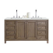  Chicago 60'' Double Vanity in Whitewashed Walnut with 3cm (1-3/8'') Thick Ethereal Noctis Quartz Top and Rectangle Sinks