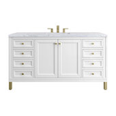  Chicago 60'' Single Vanity in Glossy White with 3cm (1-3/8'') Thick Carrara Marble Top and Rectangle Undermount Sink
