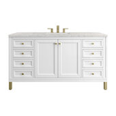  Chicago 60'' Single Vanity in Glossy White with 3cm (1-3/8'') Thick Eternal Jasmine Pearl Top and Rectangle Undermount Sink