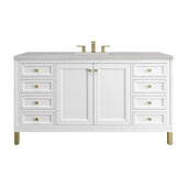  Chicago 60'' Single Vanity in Glossy White with 3cm (1-3/8'') Thick Eternal Serena Top and Rectangle Undermount Sink