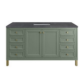  Chicago 60'' Single Vanity in Smokey Celadon with 3cm (1-3/8'') Thick Charcoal Soapstone Top and Rectangle Undermount Sink