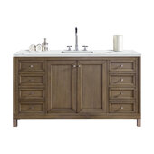  Chicago 60'' Single Vanity in Whitewashed Walnut with 3cm (1-3/8'') Thick Ethereal Noctis Quartz Top and Rectangle Sink