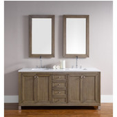  Chicago 72'' Double Vanity, White Washed Walnut, Wall Mounted or Free Standing, No Countertop
