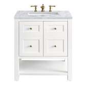  Breckenridge 30'' Single Vanity in Bright White with 3cm (1-3/8'') Thick Carrara Marble Countertop and Rectangle Undermount Sink