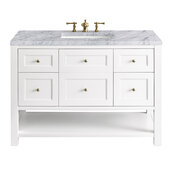  Breckenridge 48'' Single Vanity in Bright White with 3cm (1-3/8'') Thick Carrara Marble Countertop and Rectangle Undermount Sink