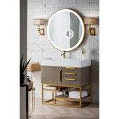  Columbia 36'' Single Bathroom Vanity in Ash Gray and Radiant Gold Finishes with Glossy White Solid Surface Top and Sink