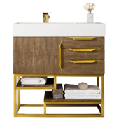 Columbia 36'' Single Bathroom Vanity Cabinet Only in Latte Oak and Radiant Gold Finishes