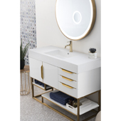  Columbia 48'' Single Bathroom Vanity in Glossy White and Radiant Gold Finishes with Glossy White Solid Surface Top and Sink