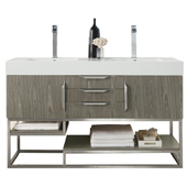  Columbia 59'' Double Bathroom Vanity in Ash Gray Finish with Glossy White Solid Surface Top and Sink