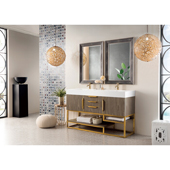  Columbia 59'' Double Bathroom Vanity in Ash Gray and Radiant Gold Finishes with Glossy White Solid Surface Top and Sink