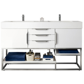  Columbia 59'' Double Bathroom Vanity in Glossy White Finish with Glossy Dark Gray Solid Surface Top and Sink