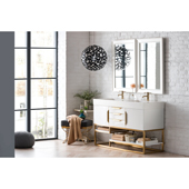  Columbia 59'' Double Bathroom Vanity in Glossy White and Radiant Gold Finishes with Glossy White Solid Surface Top and Sink