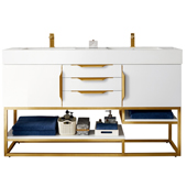  Columbia 59'' Double Bathroom Vanity Cabinet Only in Glossy White and Radiant Gold Finishes