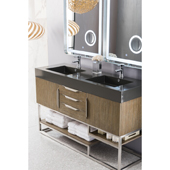  Columbia 59'' Double Bathroom Vanity in Latte Oak Finish with Glossy Dark Gray Solid Surface Top and Sink