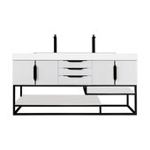  Columbia 72'' Double Vanity in Glossy White and Matte Black with Glossy White Composite Sink Top