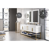  Columbia 72'' Double Bathroom Vanity in Glossy White and Radiant Gold Finishes with Glossy White Solid Surface Top and Sink
