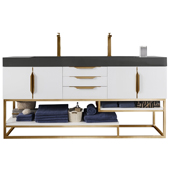  Columbia 72'' Double Bathroom Vanity Cabinet Only in Glossy White and Radiant Gold Finishes