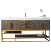  Columbia 72'' Single Bathroom Vanity in Ash Gray and Radiant Gold Finishes with Glossy White Solid Surface Top and Sink