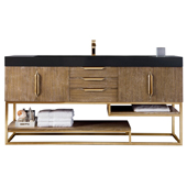  Columbia 72'' Single Bathroom Vanity in Latte Oak and Radiant Gold Finishes with Glossy White Solid Surface Top and Sink