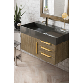  Mercer Island 36'' Single Wall Mounted Bathroom Vanity in Latte Oak and Radiant Gold Hardware with Dusk Grey Composite Sink Top