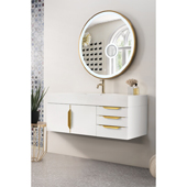  Mercer Island 48'' Single Wall Mounted Bathroom Vanity in Glossy White and Radiant Gold Hardware with Glossy White Solid Surface Sink Top