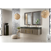  Mercer Island 59'' Double Wall Mounted Bathroom Vanity in Ash Gray and Radiant Gold Finishes with Glossy Dark Gray Solid Surface Top and Sink