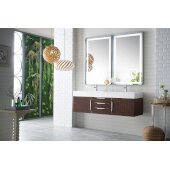  Mercer Island 59'' Double Wall Mounted Bathroom Vanity in Coffee Oak Finish with Glossy White Solid Surface Top and Sink
