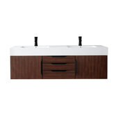  Mercer Island 59'' Double Vanity in Coffee Oak and Matte Black with Glossy White Composite Sink Top and (2) Sinks