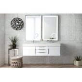  Mercer Island 59'' Double Wall Mounted Bathroom Vanity in Glossy White Finish with Glossy Dark Gray Solid Surface Top and Sink