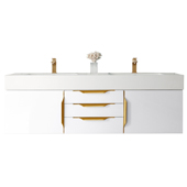  Mercer Island 59'' Double Wall Mounted Bathroom Vanity Cabinet Only in Glossy White and Radiant Gold Finishes