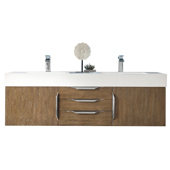  Mercer Island 59'' Double Wall Mounted Bathroom Vanity in Latte Oak Finish with Glossy White Solid Surface Top and Sink
