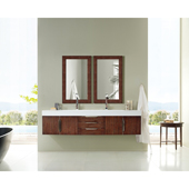  Mercer Island 72'' Double Wall Mounted Bathroom Vanity in Coffee Oak Finish with Glossy White Solid Surface Top and Sink