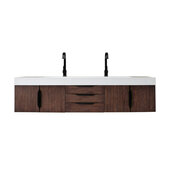  Mercer Island 72'' Double Vanity in Coffee Oak and Matte Black with Glossy White Composite Sink Top
