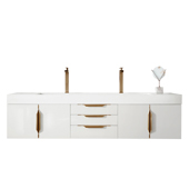  Mercer Island 72'' Double Wall Mounted Bathroom Vanity Cabinet Only in Glossy White and Radiant Gold Finishes