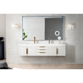  Mercer Island 72'' Double Wall Mounted Bathroom Vanity in Glossy White and Radiant Gold Finishes with Glossy White Solid Surface Top and Sink