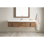  Mercer Island 72'' Single Bathroom Vanity in Latte Oak Finish with Glossy White Solid Surface Top and Sink