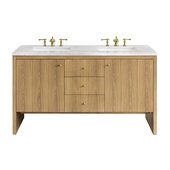  Hudson 60'' Double Vanity in Light Natural Oak with 3cm (1-3/8'') Thick Arctic Fall Top and Rectangle Undermount Sinks