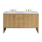  Hudson 60'' Double Vanity in Light Natural Oak with 3cm (1-3/8'') Thick Carrara Marble Top and Rectangle Undermount Sinks