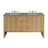  Hudson 60'' Double Vanity in Light Natural Oak with 3cm (1-3/8'') Thick Grey Expo Top and Rectangle Undermount Sinks
