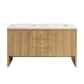 Hudson 60'' Double Vanity in Light Natural Oak with 3cm (1-3/8'') Thick White Zeus Top and Rectangle Undermount Sinks
