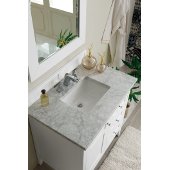 Palisades 36'' Single Bathroom Vanity, Bright White with 3 cm Carrara Marble Top and Satin Nickel Hardware - 36'' W x 23-1/2'' D x 35-1/4'' H