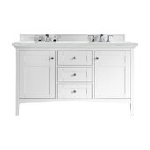  Palisades 60'' Double Vanity in Bright White with 3cm (1-3/8'') Thick Ethereal Noctis Quartz Top and Rectangle Undermount Sinks