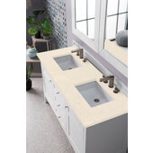 Palisades 60'' Double Bathroom Vanity, Bright White with 3 cm Eternal Serena Quartz Top and Satin Nickel Hardware - 60'' W x 23-1/2'' D x 35-1/4'' H