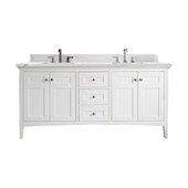  Palisades 72'' Double Vanity in Bright White with 3cm (1-3/8'') Thick Ethereal Noctis Quartz Top and Rectangle Undermount Sinks