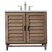  Portland 36'' Single Vanity in Whitewashed Walnut with 3cm (1-3/8'') Thick Ethereal Noctis Quartz Top and Rectangle Sink